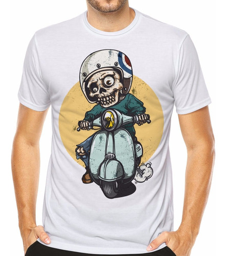 Camiseta Caveira Moto Skull Motorbike Caveira Lambreta