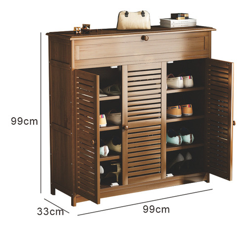 Mueble Para Zapatos De Madera Con 3 Puertas Y Cajón 99×33×99