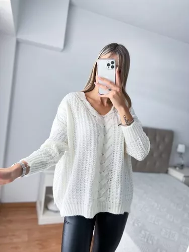 Maxi Sweater Mujer Lana Blanco Pulover Marina Giovannini