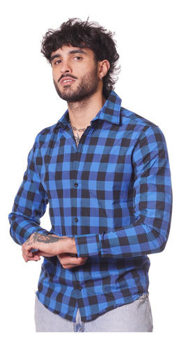 Camisa Hombre Entallada Cuadros Escosesa Slim Fit