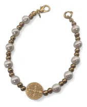 Comprar Pulsera De  Perlas Con Dije  De Cruz San Benito