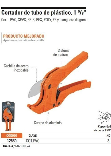 Cortador Tipo Tijera Tubo Plástico  1 5/8pg Truper