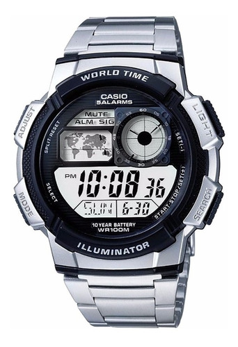 Reloj Casio Ae-1000wd Acero Alarma Mapa Mundi 100% Original