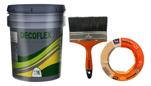 Cubeta De Pintura Vinil Decoflex 18lts Con Brocha Y Masking Azul Griego Mate