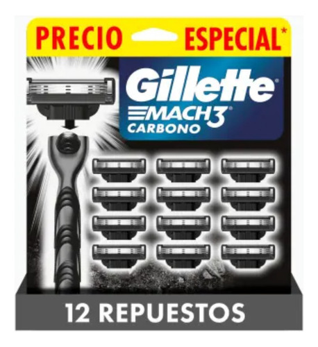 3 Pza Repuesto Rastrillo De Afeitar Gillette Mach3 Con Carbó