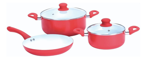 Set Bateria Ceramica 5 Pz Antiadherente Mango Silicona Carol Color Rojo