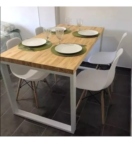 Mesa Comedor Industrial Madera Hierro (140x80x4 Cm) A Medida