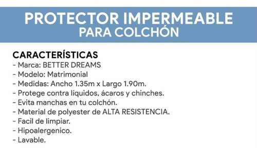 Imagen 3 de 3 de Protector Impermeable Cubrecolchón Matrimonial Anti Chinches