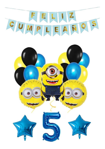 Pack Globos Minions + Banderín Feliz Cumple