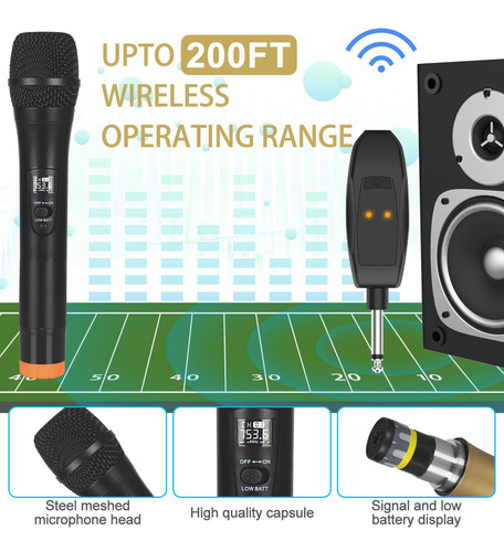 Micrófono Inalámbrico Dual Uhf Recargable Para Karaoke Negro