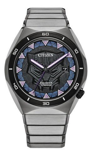 Reloj Citizen Marvel Black Panther Aw1668-50w Time Square Color de la correa Plateado Color del bisel Plateado Color del fondo Negro