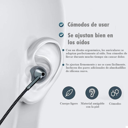 Audifonos Auriculares Usb-c Con Micrófono, Control De Volumen Y Chip Cx31993, Techwolf Intrauriculares Con Cable Para Celular, Tablet Y Laptop 1.2m Color Gris Oscuro