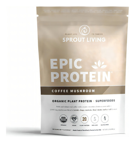 Sprout Living Epic Protein Coffee Mushroom, Vegana 494gr Sabor Café