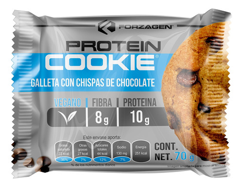 Forzagen Galleta De Proteína 70g | 100% Vegana | 6 Pack Sabor Chispas de chocolate