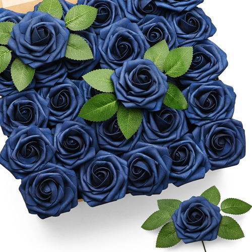 Mocoosy 50 Rosas Artificiales De Color Azul Marino, Rosas Fa