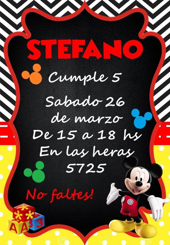 Mickey Mouse Tarjeta Invitación Digital Imprimible 