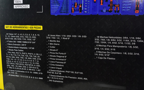 Kit Set Herramientas Tubos Destornillador Llaves 428 Pzs