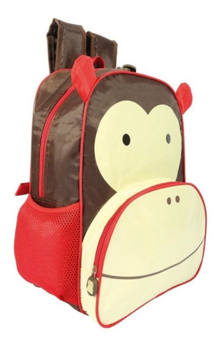 Mochila Infantil Escolar Animais Macaco Cor Vermelho Desenho do tecido Zoo Macaco