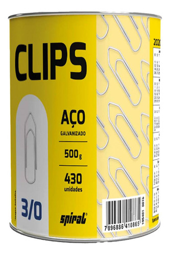Clips Número 3/0 Galvanizado Lata Com 500g Spiral 1 Unidade