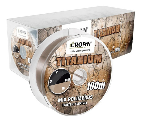 Linha De Pesca Titanium 0,30mm Monofilamento 100mt Crown Cor Cinza