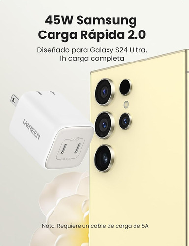 Cargador Ugreen Nexode 45w Dual Usb-c Gan Fast Charger