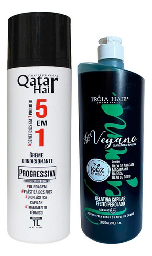 Semi Definitiva Vegana Tróia Hair + 5 Em 1 Qatar Hair 2x1l