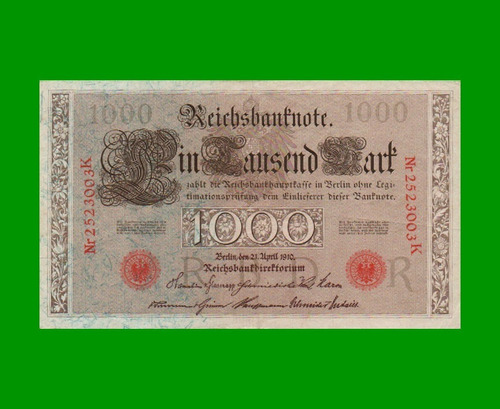 Billete Alemania 1.000 Marcos Pick 44b, Año 1910 Estado M B-