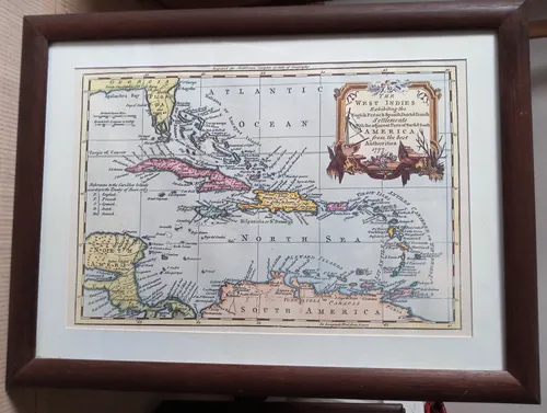 Cuadro Lamina Reproduccion Mapa Antiguo Caribe - No Envío (Usado)