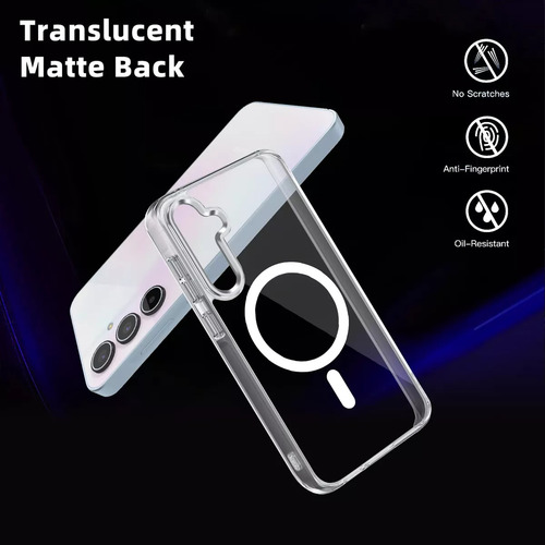 Kit funda para Samsung Galaxy A55 Magnética Transparent Uso Rudo Resistente Duradera+1 Pieza Mica De Vidrio Templado+1 Pieza Mica Lente Templada+1 Kit Limpieza Mica+1 Caja De Phone Case Embalaje