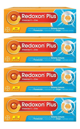 Vitamina C D Y Zinc Redoxon Aox 4 Pack De 10 Tabletas C/u Sabor Naranja