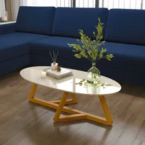 Comprar Mesa De Centro Oval 90cm Tebarrot Combinação De Mdf E Madeira Perfeita Para Sua Sala