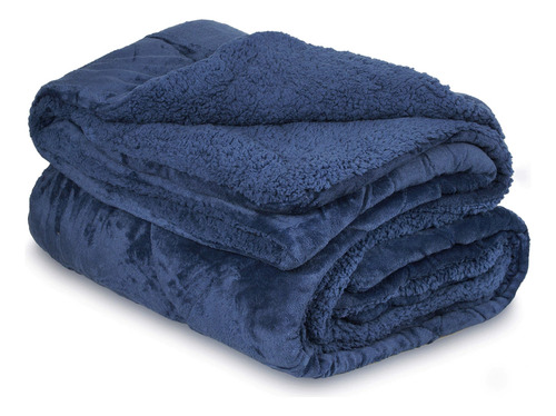 Acolchado 2 Plazas Y Media Flannel Corderito Edredón Premium Azul Lisa