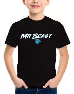 Remera Negra Niño Algodón Personalizada Mr Beast