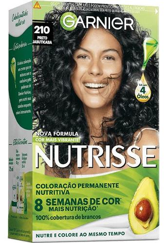  Garnier Nutrisse - Kit Coloração Permanente Nutritiva Tom 210 Jabuticaba - Preto Azulado