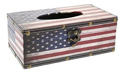 Portapapel De Madera Con Caja De Tejido - Bandera Americana