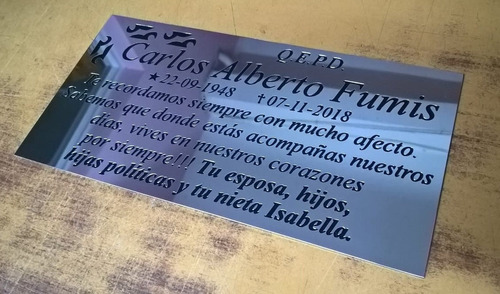 Placa Cementerio Acero Inoxidable 20x10