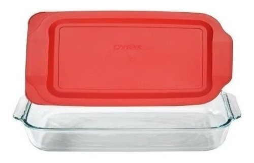 Asadera Molde Vidrio Pyrex Horno Microondas Tapa Roja 7324