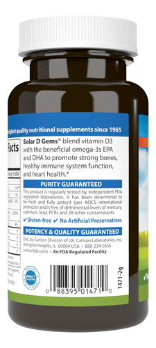 Carlson Labs Solar D Gems Vitamina D3 2000 Ui 120 Softgels