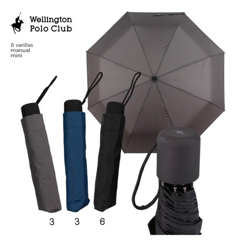 Paraguas Wellington Polo Reforzado Manual Antiviento 6263 Color Negro