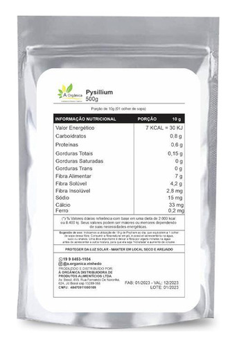 Psyllium Husk Premium Rico Em Fibras 500g