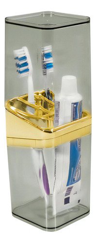 Porta Escovas De Dente Com Tampa Sobre Pia Lavabo Banheiro Cor Dourado