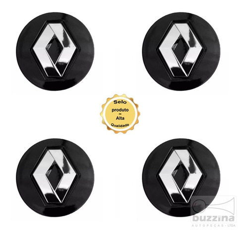 Jogo Kit 4 Calota Miolo Centro De Roda Renault Sandero Preto