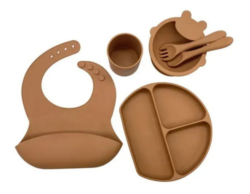 Set Alimentación Platos Silicona Para Bebe Con Succión 6 Pz