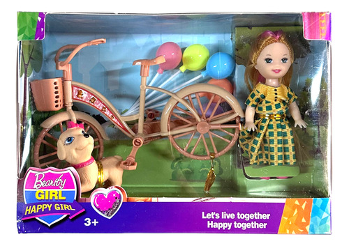 Muñeca Con Bicicleta Y Perrito Juguete Para Niña