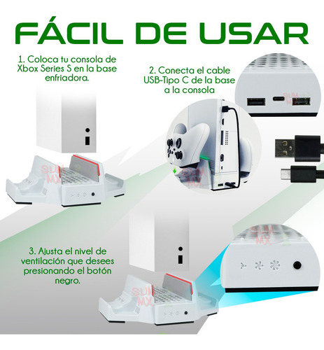 Ventilador Base Enfriadora Y Estación De Carga Xbox Series S Slim Company Doble Carga Xbox One X Xbox Series S/x Color Blanco