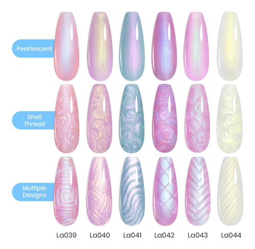 Kit De 6 Esmaltes Gel Secado Uv Coleccion Pearl Moonstone