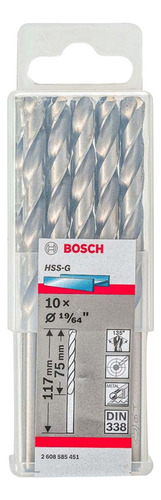 Pack X10 Brocas 2608585451 Hss-g 19/64 Color Plateado Bosch
