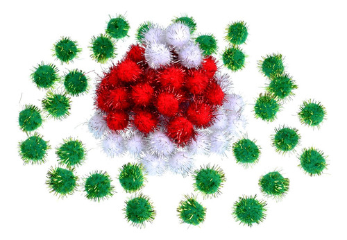 Pompon Navidad S Purpurina Para Manualidad Bola Verd Blanca