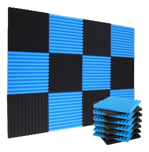 Kit 12 Paneles Smoll Acoustic 30x30x2.5 Espuma Acústica Autoadhesiva Cuña Foam Negro y Azul Esponja Acustica Espuma Calidad Profesional Paneles Acusticos Panel Aislante Acústico