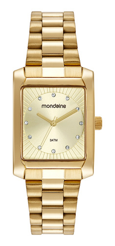 Relogio Mondaine Feminino Quadrado Dourado Social Luxo